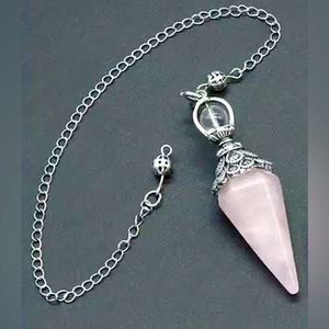 Silver Chain with Rose Quartz Pink Crystal Pendant
